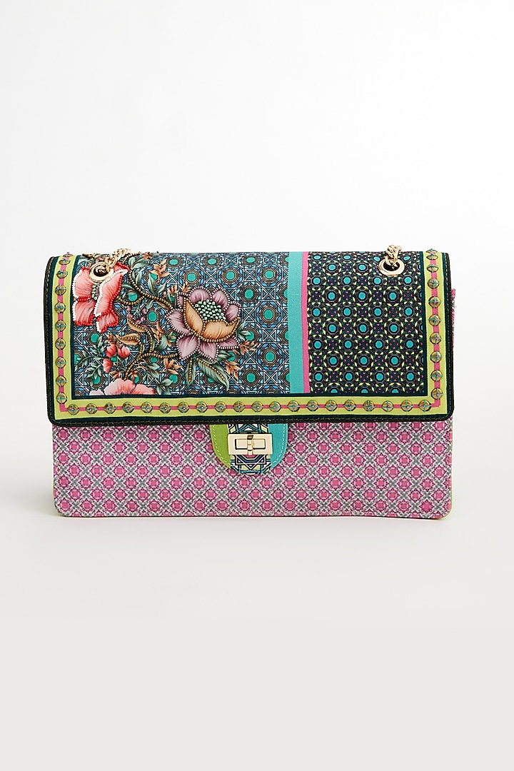 Multi-Colored Cotton Canvas Printed & Embroidered Handbag by The Garnish Company at Pernia's Pop Up Shop