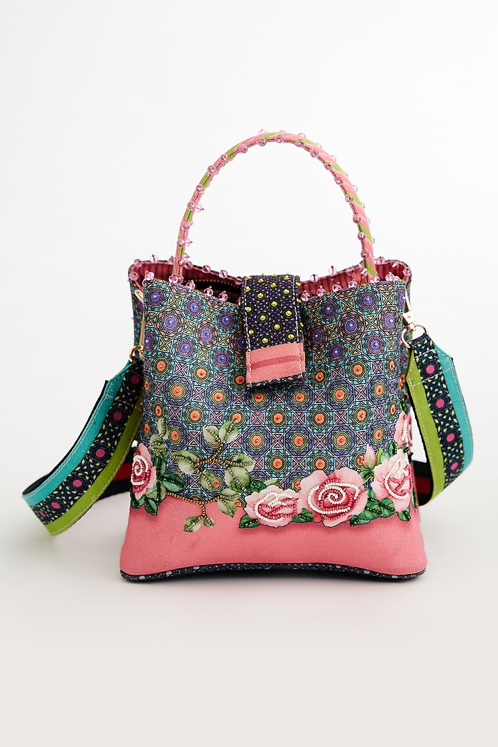 Multi-colored Cotton Canvas Printed Bucket bag by The Garnish Company