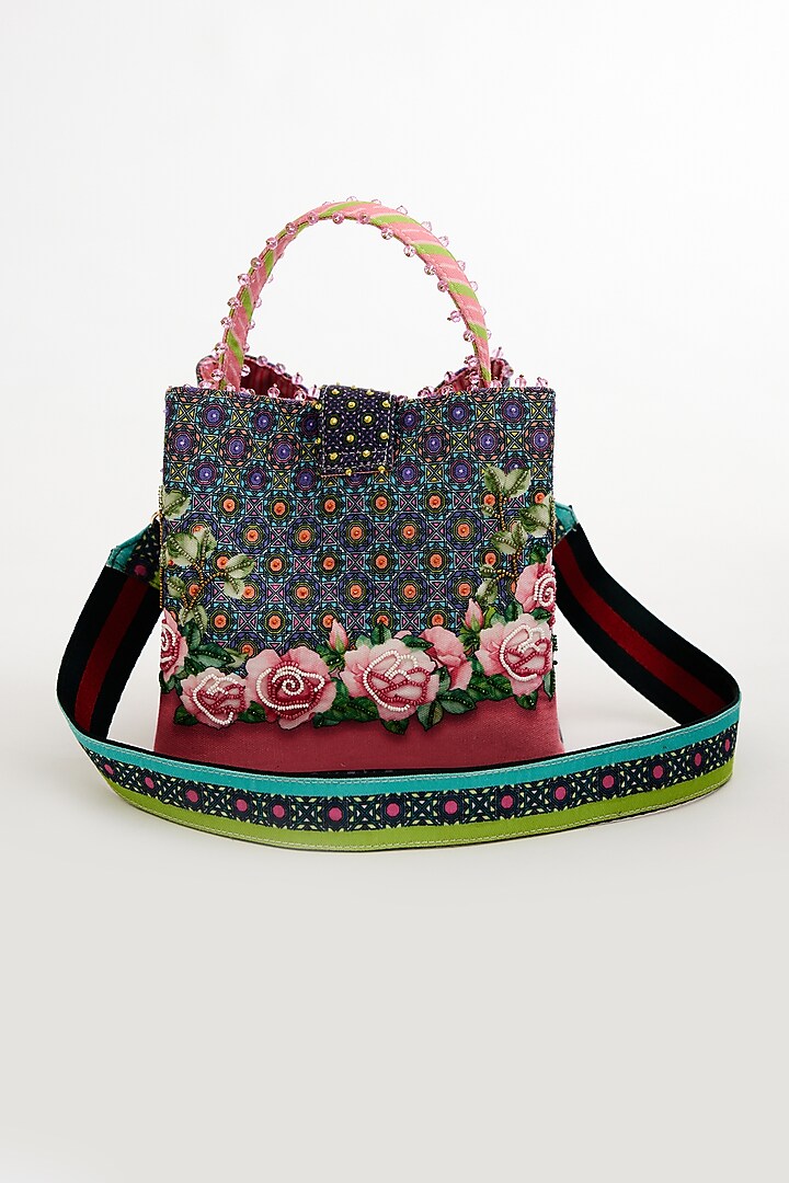 Multi-colored Cotton Canvas Printed Bucket bag by The Garnish Company at Pernia's Pop Up Shop