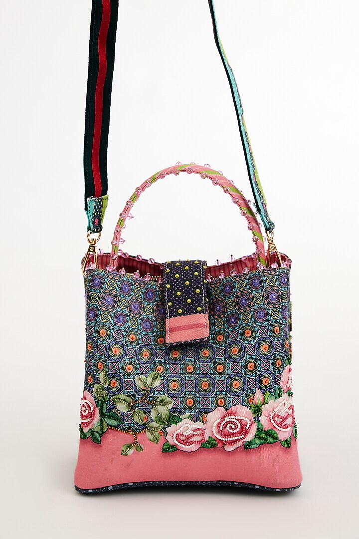 Multi-colored Cotton Canvas Printed Bucket bag by The Garnish Company at Pernia's Pop Up Shop