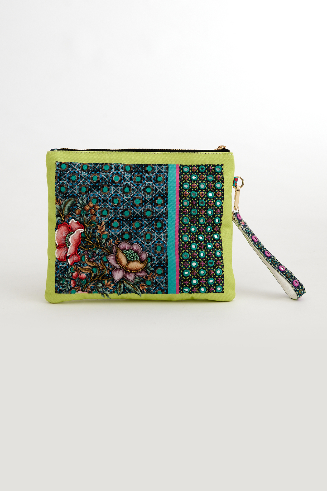 Lime Green Cotton Canvas Printed Wristlet by The Garnish Company at Pernia's Pop Up Shop