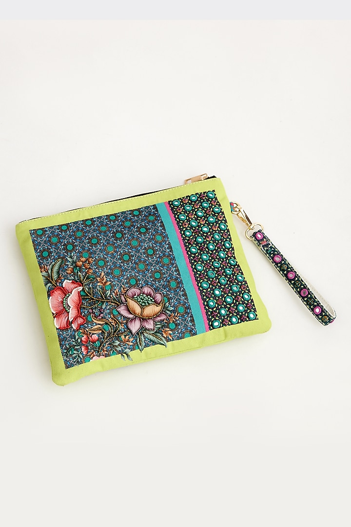Lime Green Cotton Canvas Printed Wristlet by The Garnish Company at Pernia's Pop Up Shop