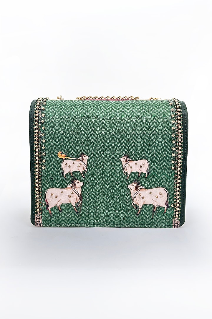 Green Cotton Canvas Printed Handbag by The Garnish Company at Pernia's Pop Up Shop