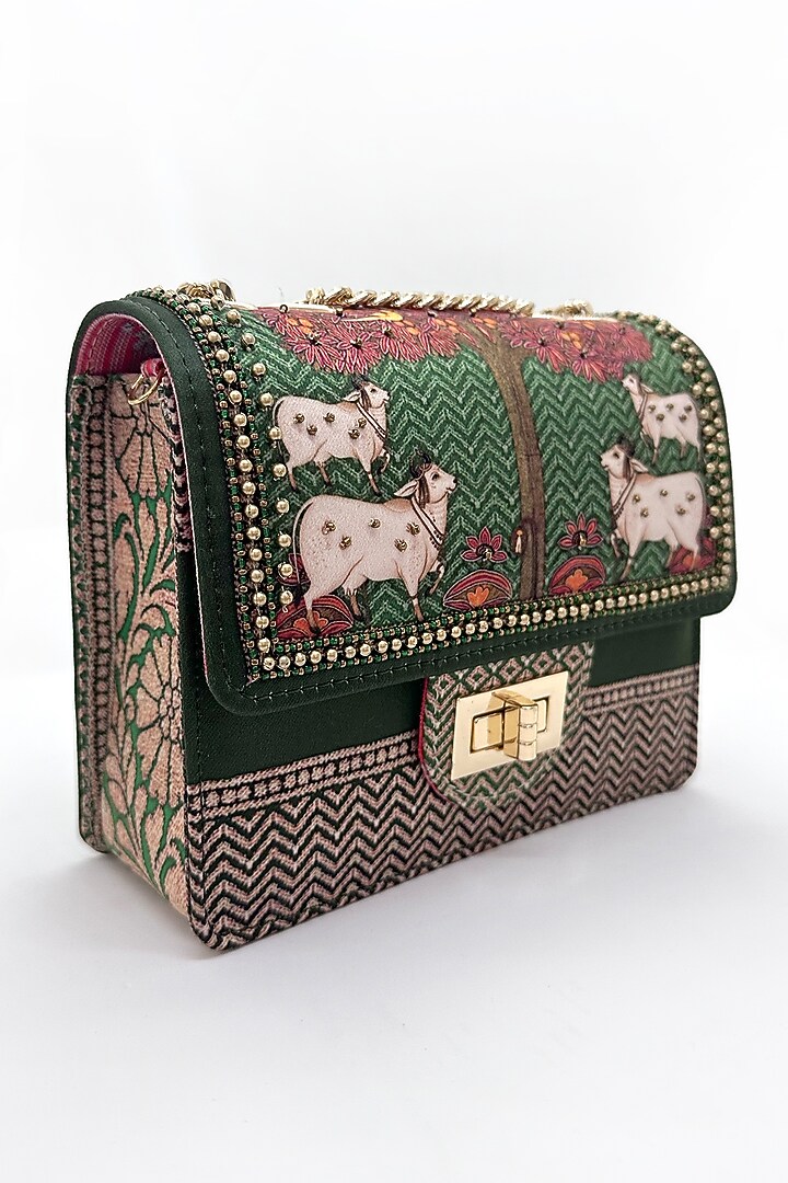 Green Cotton Canvas Printed Handbag by The Garnish Company at Pernia's Pop Up Shop