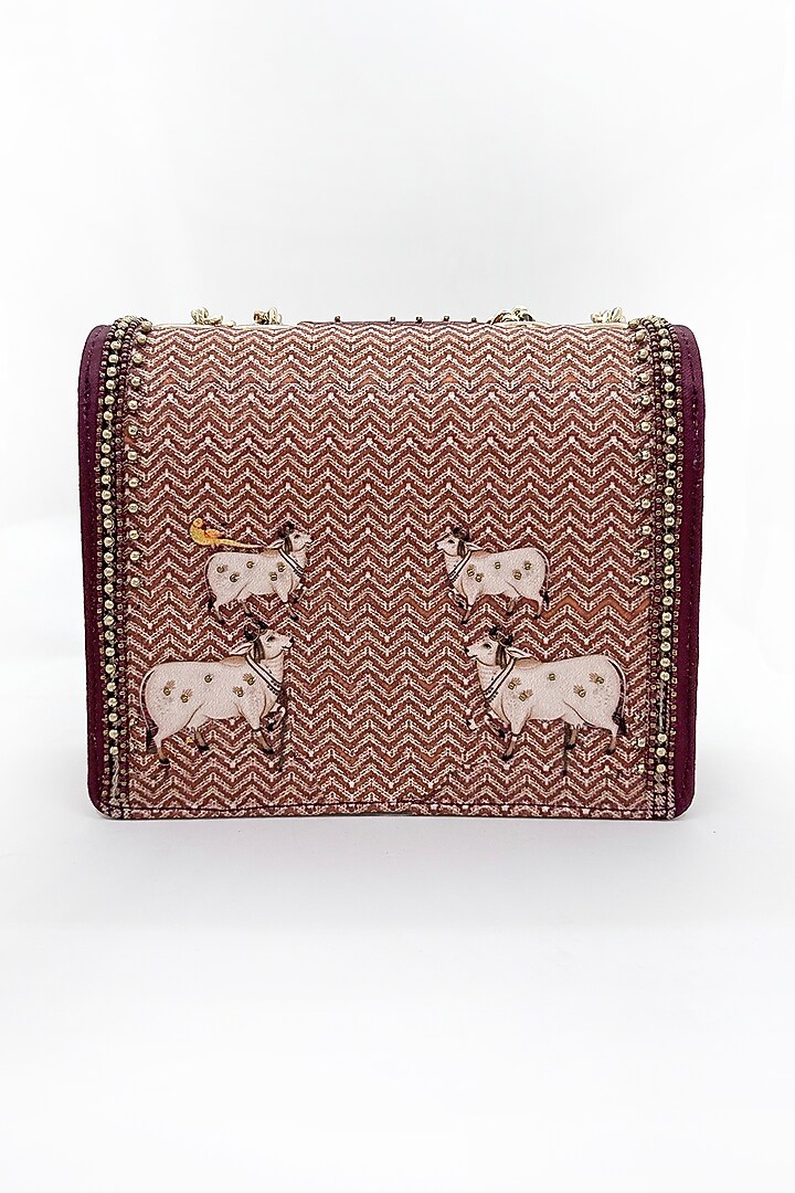 Maroon Cotton Canvas Printed Handbag by The Garnish Company at Pernia's Pop Up Shop