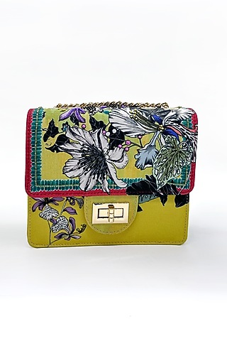 Lime Green Cotton Canvas Printed Sling Bag by The Garnish Company
