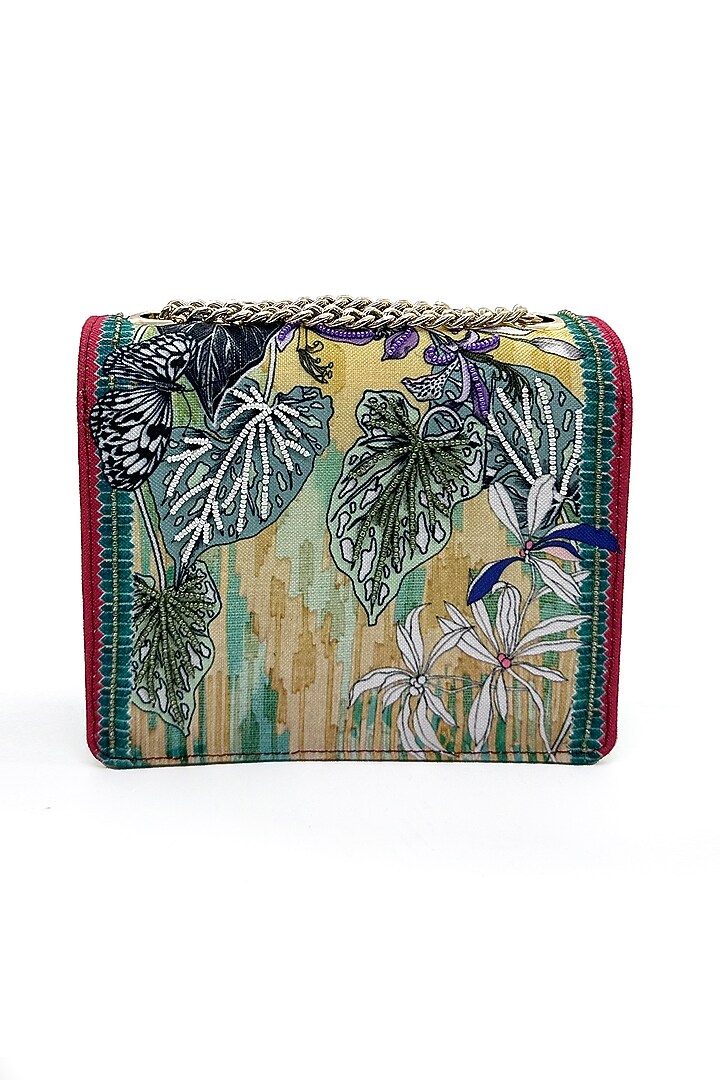Lime Green Cotton Canvas Printed Sling Bag by The Garnish Company at Pernia's Pop Up Shop