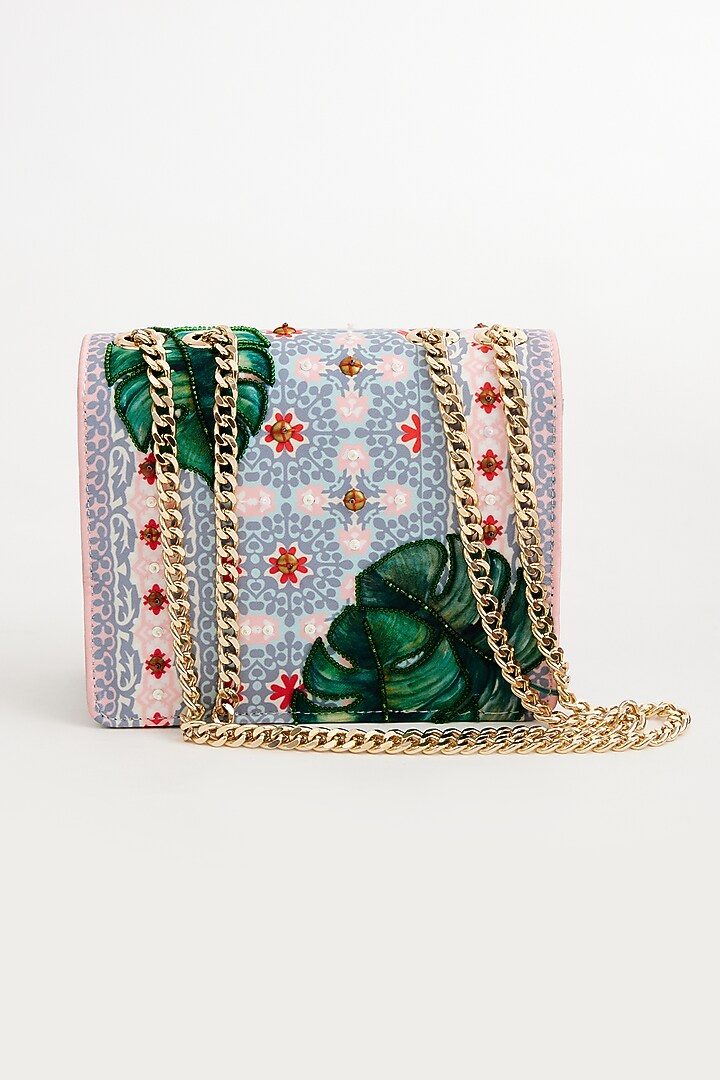 Pink & Green Cotton Canvas Printed Sling Bag by The Garnish Company at Pernia's Pop Up Shop