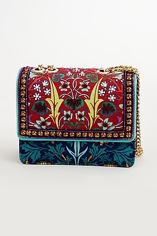 Multi-Colored Cotton Canvas Printed & Embroidered Sling Bag by The Garnish Company