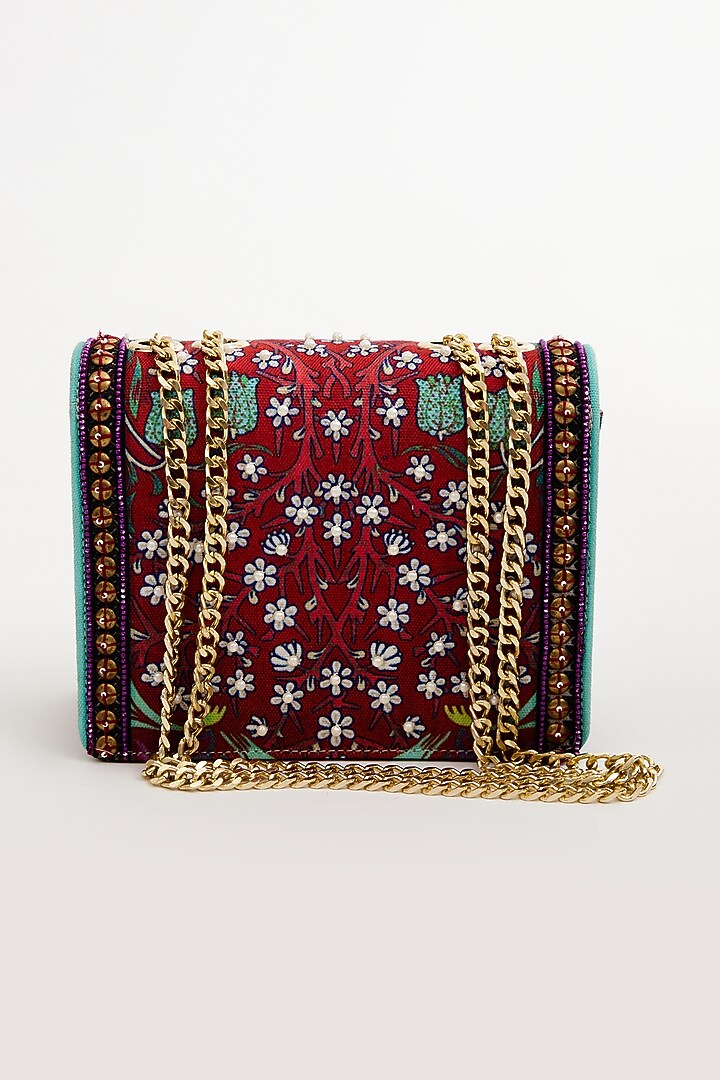 Multi-Colored Cotton Canvas Printed & Embroidered Sling Bag by The Garnish Company at Pernia's Pop Up Shop