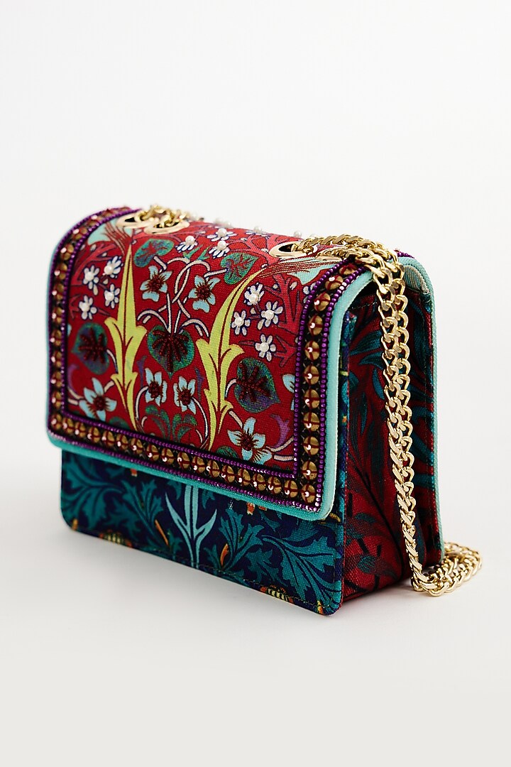 Multi-Colored Cotton Canvas Printed & Embroidered Sling Bag by The Garnish Company at Pernia's Pop Up Shop