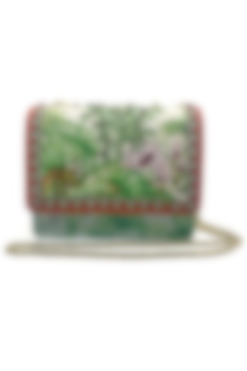 Green Tropical Printed & Embroidered Sling Bag by The Garnish Company