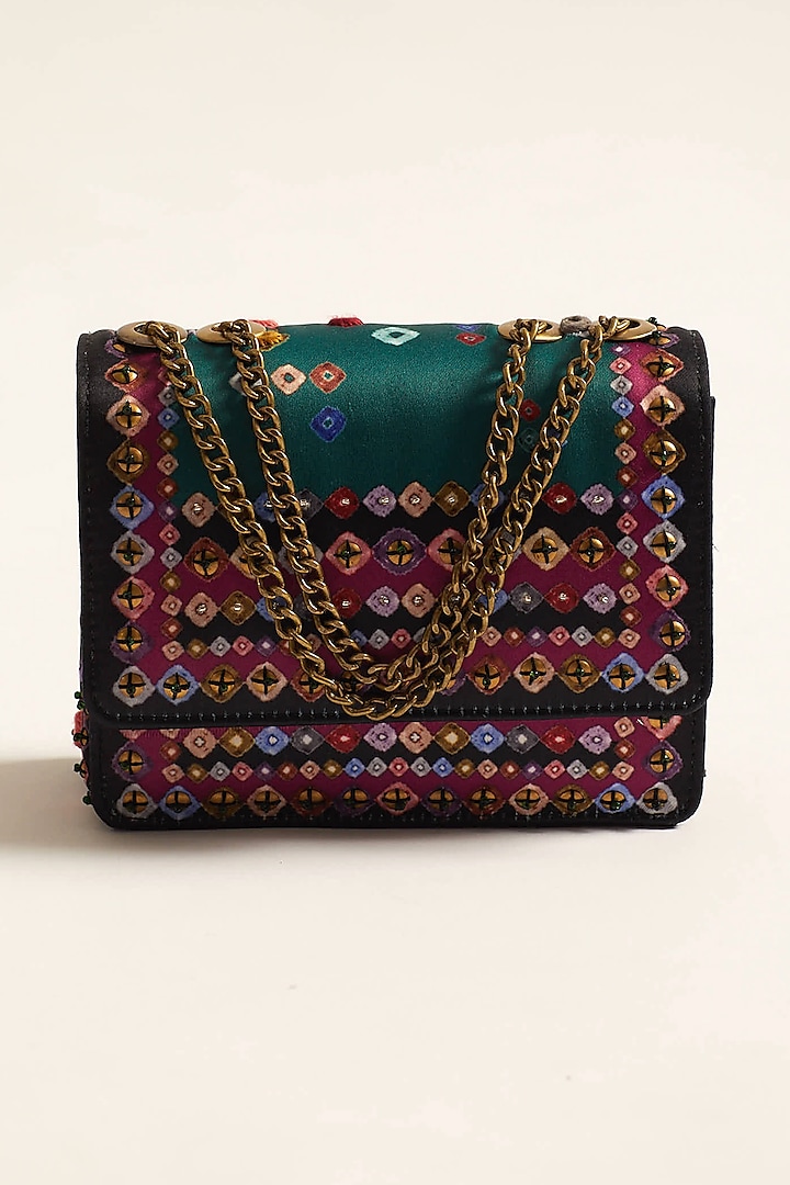 Green Bandhej Printed & Embroidered Sling Bag by The Garnish Company