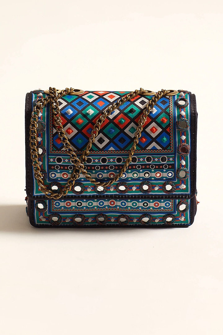Multi-Colored Bandhej Printed & Embroidered Sling Bag by The Garnish Company