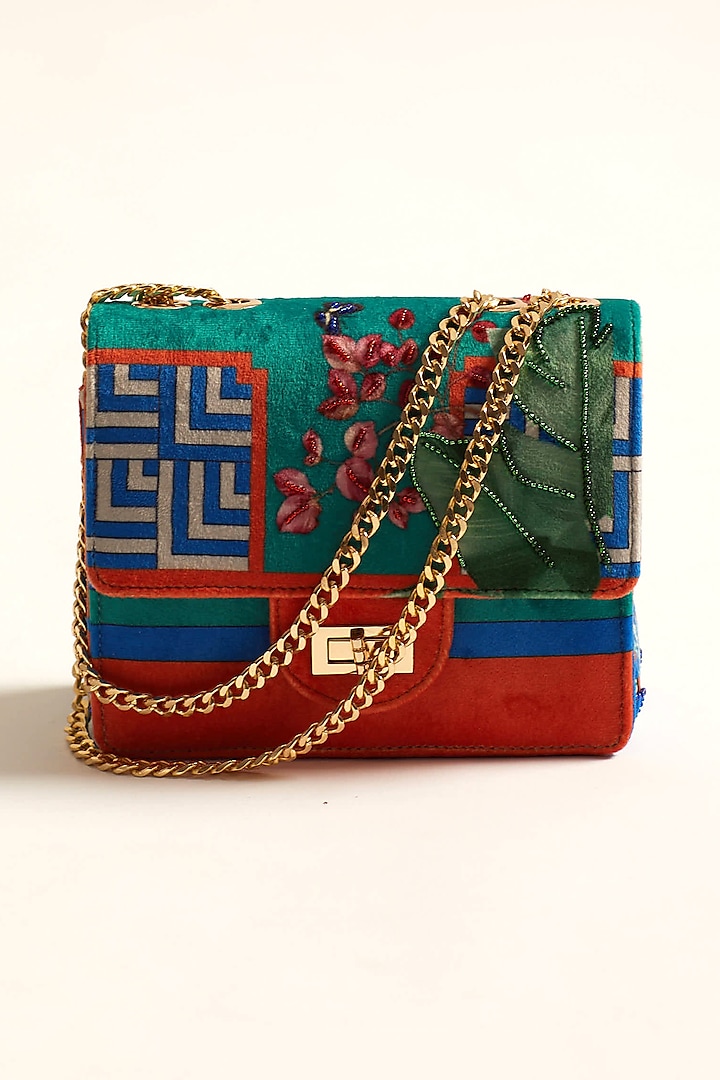 Multi-Colored Embroidered Sling Bag by The Garnish Company