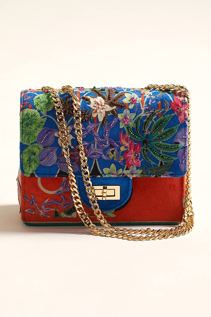 Multi-Colored Floral Printed & Embroidered Sling Bag by The Garnish Company
