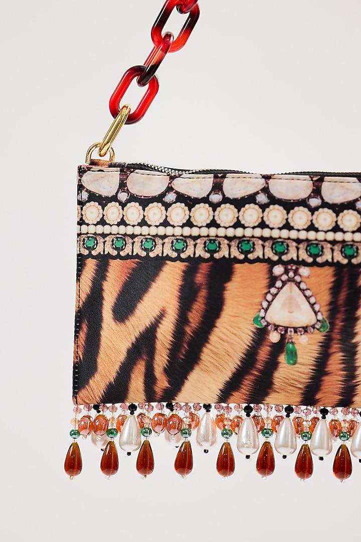 Brown Satin Pearl & Bead Embellished Handbag by The Garnish Company at Pernia's Pop Up Shop