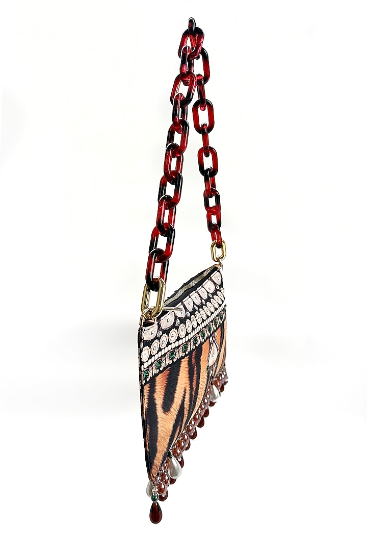 Brown Satin Pearl & Bead Embellished Handbag by The Garnish Company at Pernia's Pop Up Shop