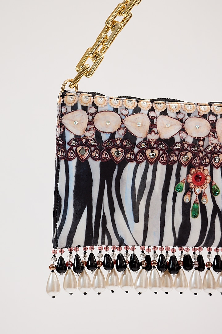 Black & White Satin Pearl & Bead Embellished Handbag by The Garnish Company at Pernia's Pop Up Shop