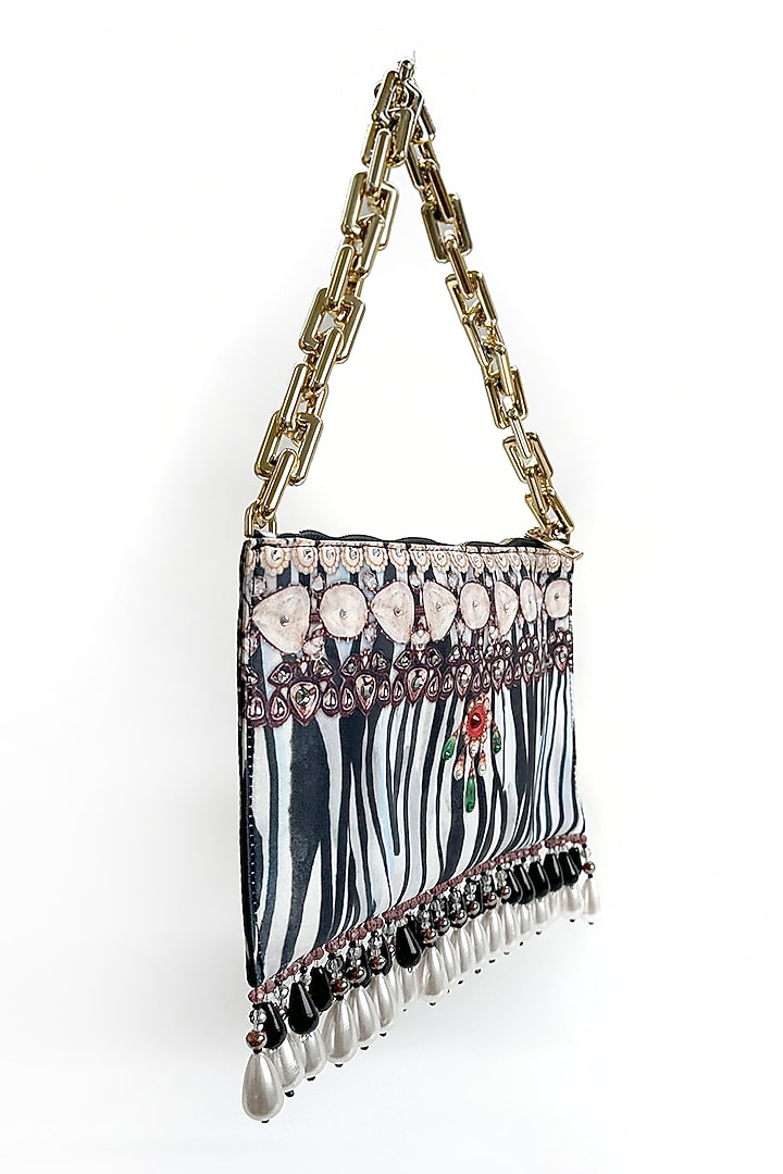 Black & White Satin Pearl & Bead Embellished Handbag by The Garnish Company at Pernia's Pop Up Shop