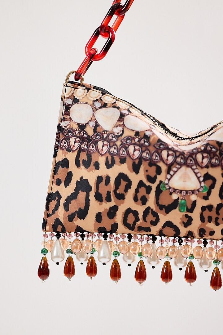 Brown Satin Pearl & Bead Embellished Handbag by The Garnish Company at Pernia's Pop Up Shop
