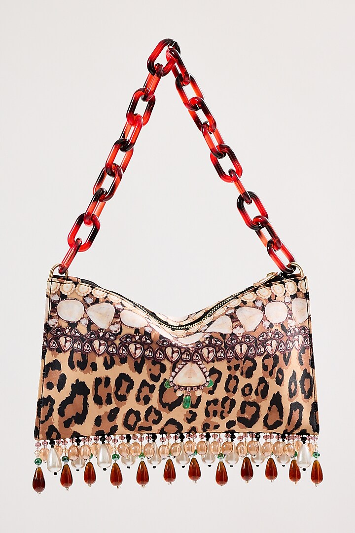 Brown Satin Pearl & Bead Embellished Handbag by The Garnish Company at Pernia's Pop Up Shop