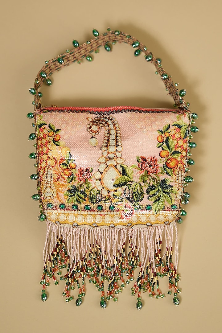 Blush Cotton Sequin & Tasseled Potli Bag by The Garnish Company at Pernia's Pop Up Shop