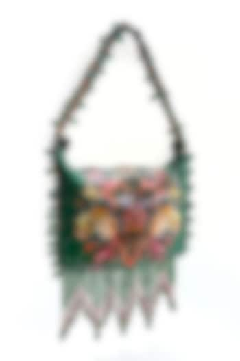 Green Cotton Sequin & Tasseled Potli Bag by The Garnish Company at Pernia's Pop Up Shop