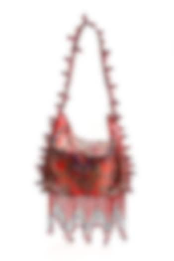 Red Cotton Sequin & Tasseled Potli Bag by The Garnish Company at Pernia's Pop Up Shop