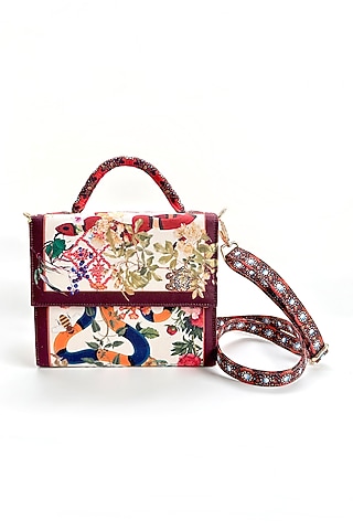Cream Cotton Floral Printed Hand Bag by The Garnish Company
