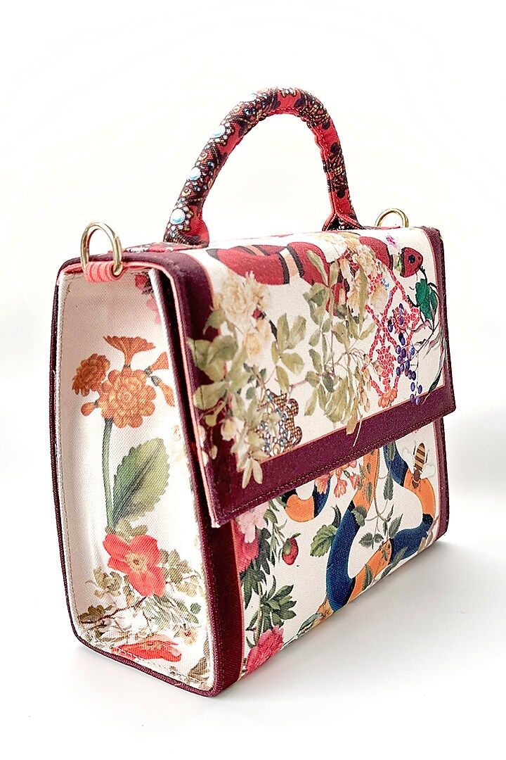 Cream Cotton Floral Printed Hand Bag by The Garnish Company at Pernia's Pop Up Shop
