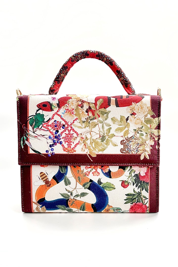 Cream Cotton Floral Printed Hand Bag by The Garnish Company at Pernia's Pop Up Shop