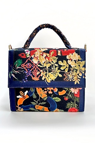Black Cotton Floral Printed Hand Bag by The Garnish Company