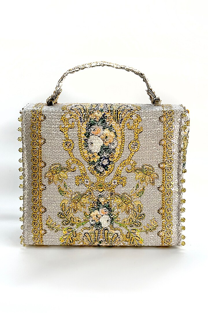 Grey Cotton Printed Sequins Handbag by The Garnish Company at Pernia's Pop Up Shop