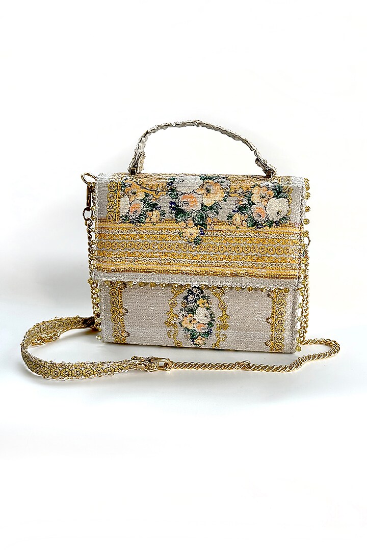 Grey Cotton Printed Sequins Handbag by The Garnish Company at Pernia's Pop Up Shop