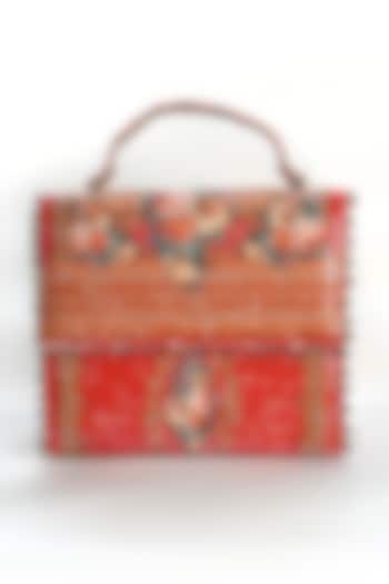 Red Cotton Printed Sequins Handbag by The Garnish Company at Pernia's Pop Up Shop