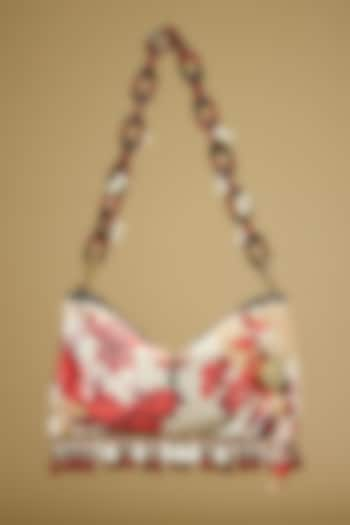 Red & White Satin Pearl & Bead Embellished Handbag by The Garnish Company at Pernia's Pop Up Shop