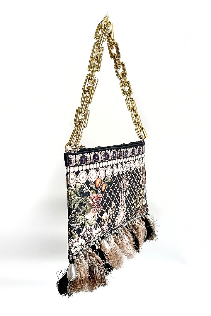 Black Satin Pearl & Bead Embellished Handbag by The Garnish Company at Pernia's Pop Up Shop