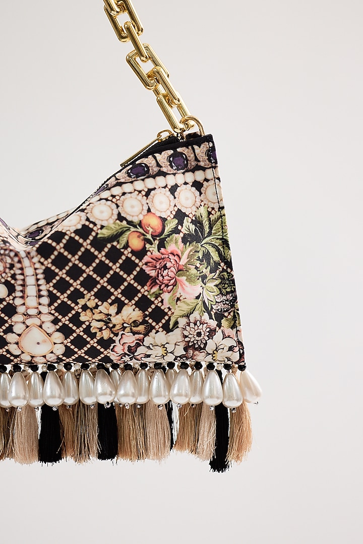 Black Satin Pearl & Bead Embellished Handbag by The Garnish Company at Pernia's Pop Up Shop