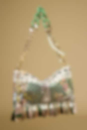 Green Satin Pearl & Bead Embellished Handbag by The Garnish Company at Pernia's Pop Up Shop