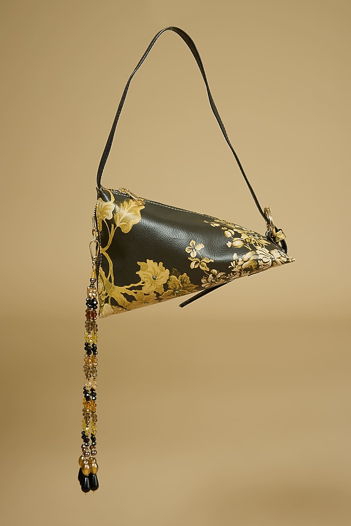 Black PU Printed Hand Bag by The Garnish Company at Pernia's Pop Up Shop
