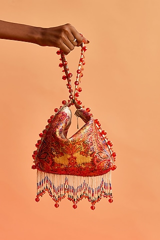 Yellow Cotton Sequins Potli Bag by The Garnish Company