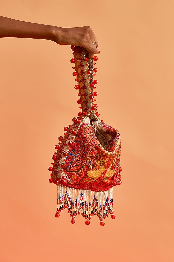 Yellow Cotton Sequins Potli Bag by The Garnish Company at Pernia's Pop Up Shop