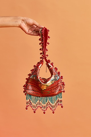 Teal Cotton Sequins Potli Bag by The Garnish Company