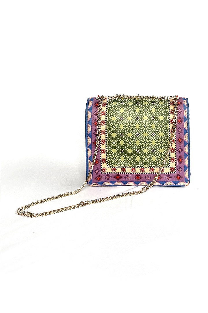 Green Satin Center Bee Scarf Printed Sling Bag by The Garnish Company at Pernia's Pop Up Shop