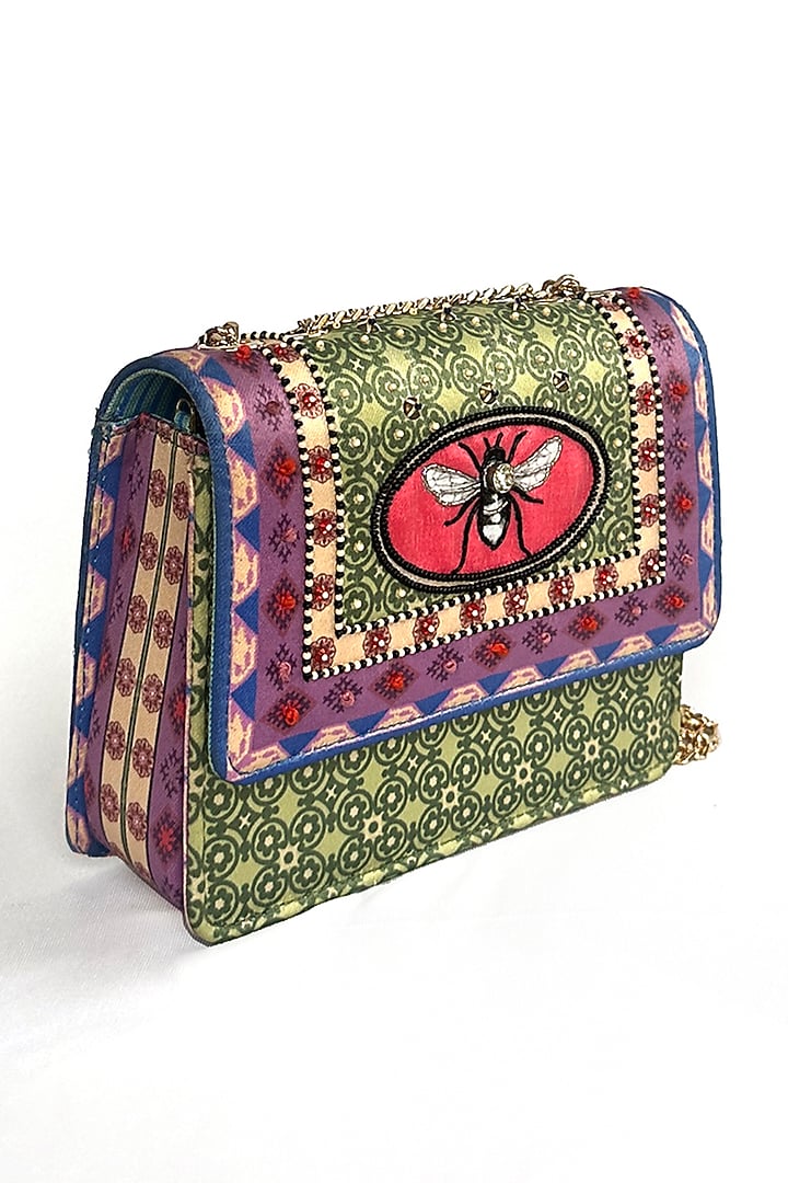 Green Satin Center Bee Scarf Printed Sling Bag by The Garnish Company at Pernia's Pop Up Shop