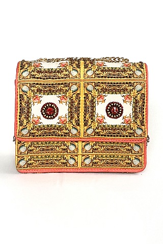Cream Satin Baroque Printed Sling Bag by The Garnish Company