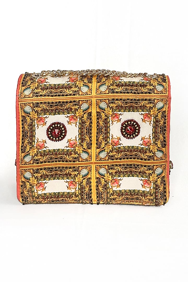 Cream Satin Baroque Printed Sling Bag by The Garnish Company at Pernia's Pop Up Shop