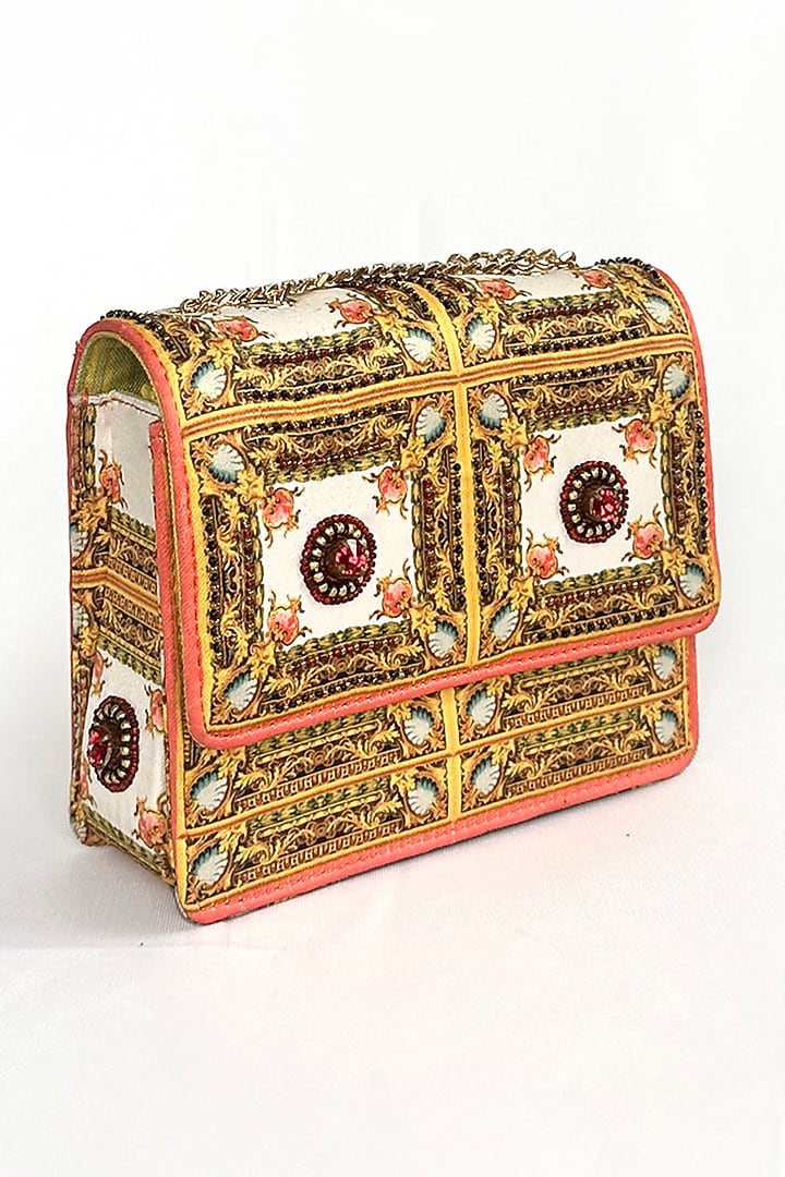 Cream Satin Baroque Printed Sling Bag by The Garnish Company at Pernia's Pop Up Shop