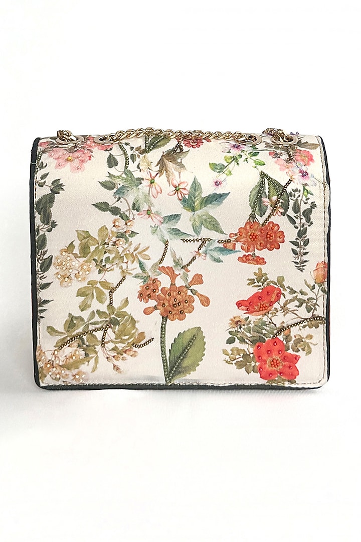 Cream Cotton Canvas Botanical Floral Printed Sling Bag by The Garnish Company at Pernia's Pop Up Shop